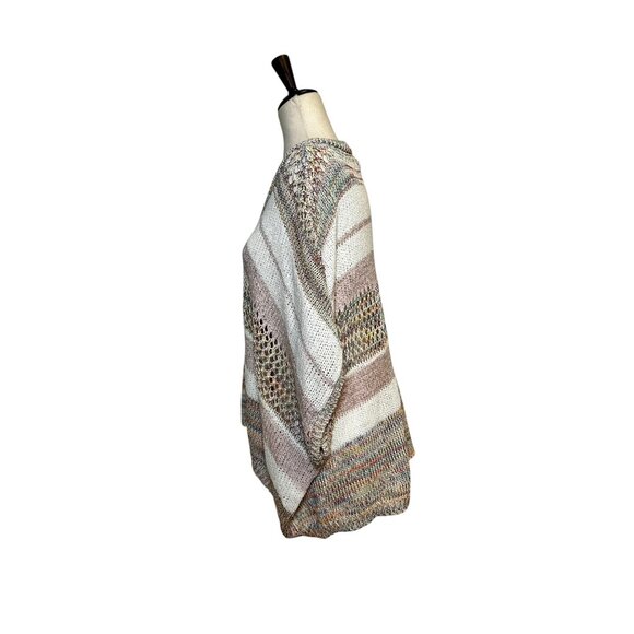 Akemi + Kin Anthropologie Open Knit Striped Sweater Poncho One Size | Neutral - Picture 4 of 8